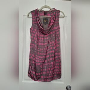 Chic Cowl Neck Sleeveless Blouse - Pink and Gray